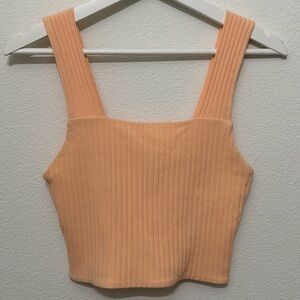 American Eagle Outfitters Square Neck Ribbed Peach Crop Tank Top in Small
